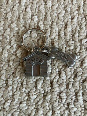 Pewter Dog House and Bone Clift Keychain Fido Bone